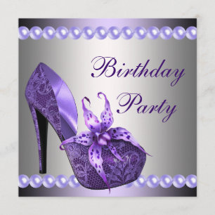 Invitación Zapatos de Tacones Altos Morados con Perlas para F