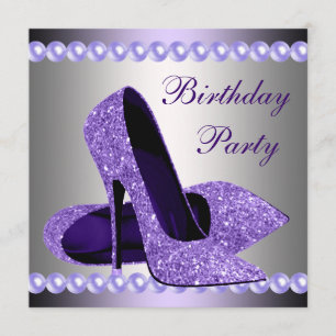 Invitación Zapatos de Tacones Altos Morados Fiesta de Cumplea