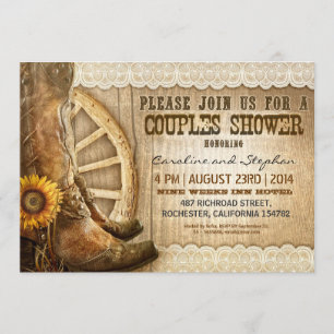 Invitación zapatos de vaquero girasoles de madera de las pare