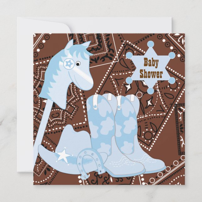 Invitación Zapatos de vaquero marrones azules Baby Shower de  (Anverso)