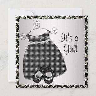Invitación Zapatos de Vestir Negros de Damasco para Bebe Niña