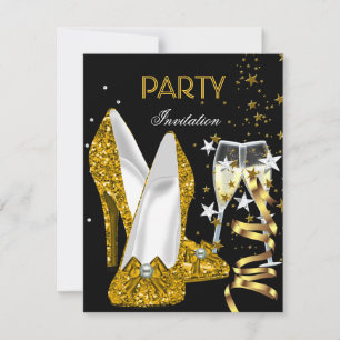 Invitación Zapatos dorados amarillos para fiesta de cumpleaño