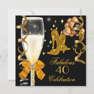 Invitación Zapatos dorados negros de cumpleaños 40 & fabuloso