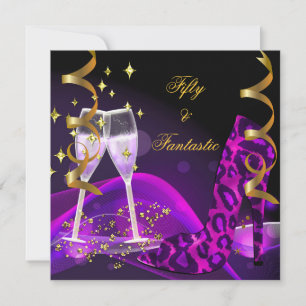 Invitación Zapatos fantásticos púrpura oro leopardo 50