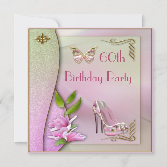 Invitación Zapatos glamorosos Magnolia y mariposa cumpleaños  (Anverso)