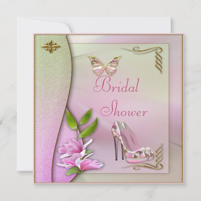 Invitación Zapatos glamorosos Magnolia y mariposa, ducha nupc (Anverso)