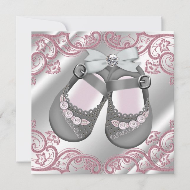 Invitación Zapatos grises rosados Swirls Niña Gris Rosa Ducha (Anverso)