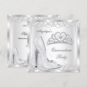 Invitación Zapatos mágicos de tacón alto plateados blancos pa