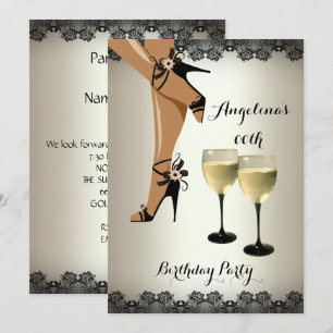 Invitación Zapatos Negros Copa de Vino de Cumpleaños Fiesta C