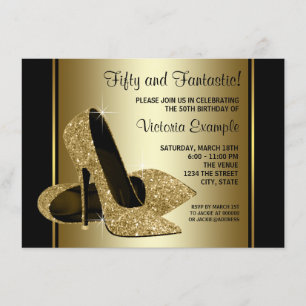 Invitación Zapatos Negros de Tacón Alto de Cumpleaños para Mu