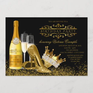 Invitación Zapatos negros de tacón alto de mujer cumpleaños d