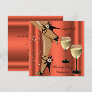 Invitación Zapatos Negros Naranja Oxidado Copa de Vino Fiesta