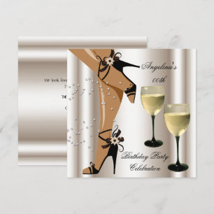 Invitación Zapatos Negros Sepia Copa de Vino Cumpleaños Fiest