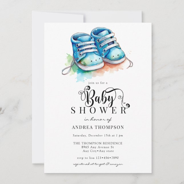 Invitación Zapatos para bebés | Baby Shower Blue Boy (Anverso)