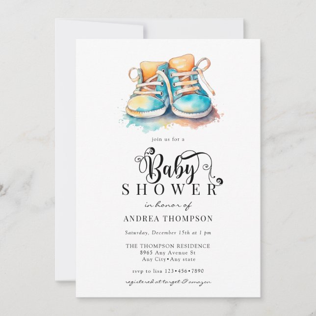 Invitación Zapatos para bebés | Baby Shower Blue Boy (Anverso)