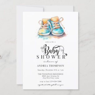 Invitación Zapatos para bebés Baby Shower Blue Boy