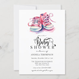 Invitación Zapatos para bebés | Chica rosa Baby Shower