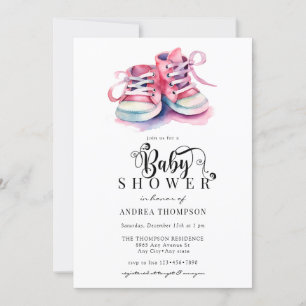 Invitación Zapatos para bebés   Chica rosa Baby Shower