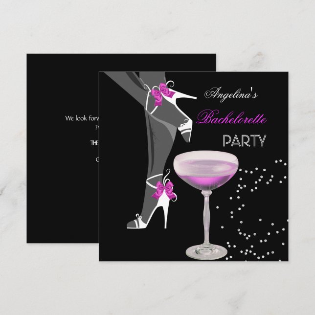 Invitación Zapatos para Despedida de Soltera rosa champán (Anverso / Reverso)