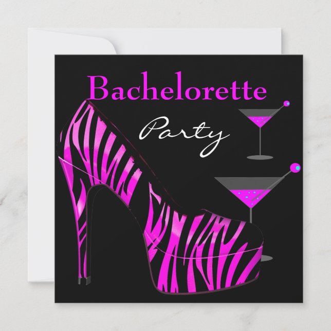 Invitación Zapatos para Despedida de Soltera Rosa Negro Cebra (Anverso)