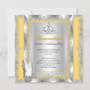 Invitación Zapatos Plateados Amarillos Cumpleaños Quinceañera