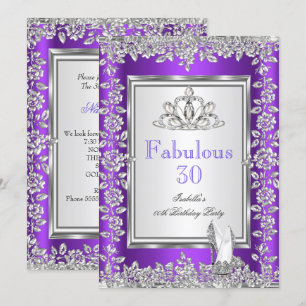 Invitación Zapatos Plateados Morados Fiesta de Cumpleaños 30 