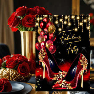 Invitación Zapatos rojos de cumpleaños fabulosos con globos d