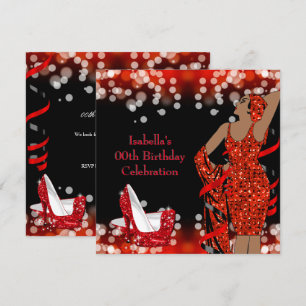 Invitación Zapatos Rojos de Tacón Alto con Brillo Retro para 