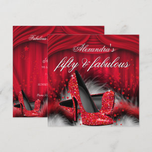 Invitación Zapatos Rojos de Tacón Alto con Plumas Fabulosos C