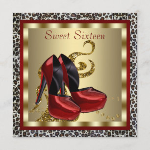 Invitación Zapatos Rojos de Tacón Alto de Leopardo Cumpleaños
