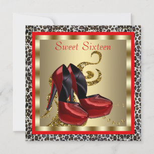 Invitación Zapatos Rojos de Tacón Alto de Leopardo Cumpleaños