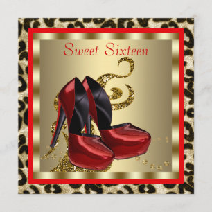 Invitación Zapatos Rojos de Tacón Alto de Leopardo Cumpleaños