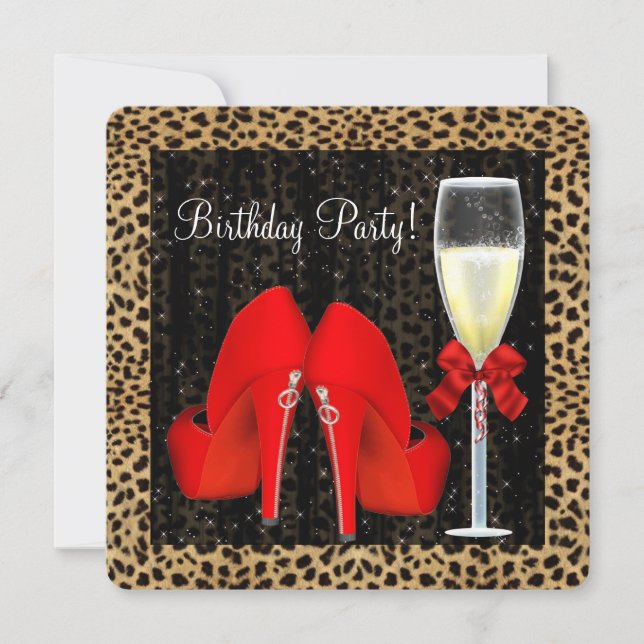 Invitación Zapatos Rojos de Tacón Alto Fiesta de Cumpleaños (Anverso)
