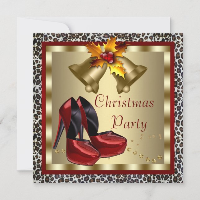 Invitación Zapatos Rojos de Tacón Alto Fiesta de Navidad con  (Anverso)