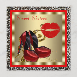 Invitación Zapatos rojos de tacón alto Leopard Cumpleaños Swe