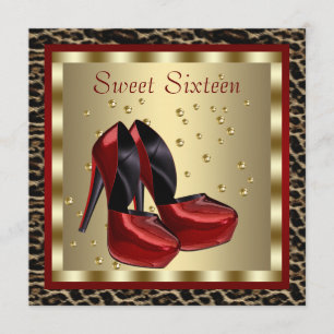 Invitación Zapatos rojos de tacón alto Leopardo Cumpleaños Sw
