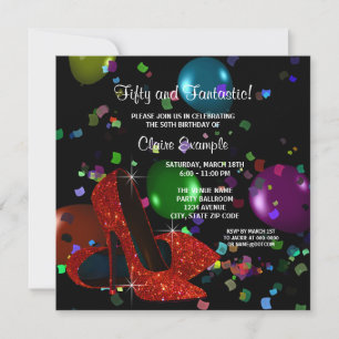 Invitación Zapatos rojos de tacón alto para cumpleaños de muj