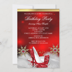 Invitación Zapatos Rojos de Tacón Alto Plata Dorado Fiesta de