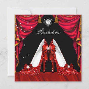 Invitación Zapatos rojos dorados para fiesta de cumpleaños
