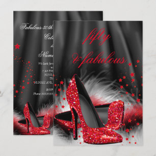 Invitación Zapatos rojos fabulosos de tacón alto de seda negr