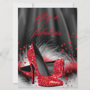 Invitación Zapatos rojos fabulosos de tacón alto de seda negr