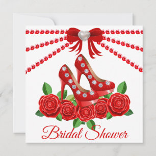 Invitación Zapatos Rojos, Joyas Y Rosas Ducha Bridal