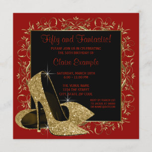 Invitación Zapatos Rojos Negros de Tacón Alto Fiesta de Cumpl