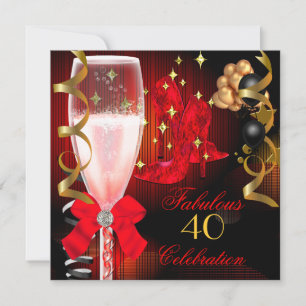 Invitación Zapatos rojos negros dorados de cumpleaños 40 y fa