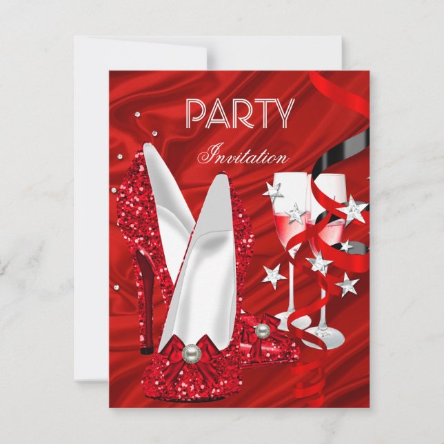 Invitación Zapatos Rojos para Fiesta de Cumpleaños (Anverso)
