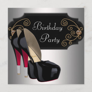 Invitación Zapatos Rojos y Negros de Tacón Alto Fiesta de Cum