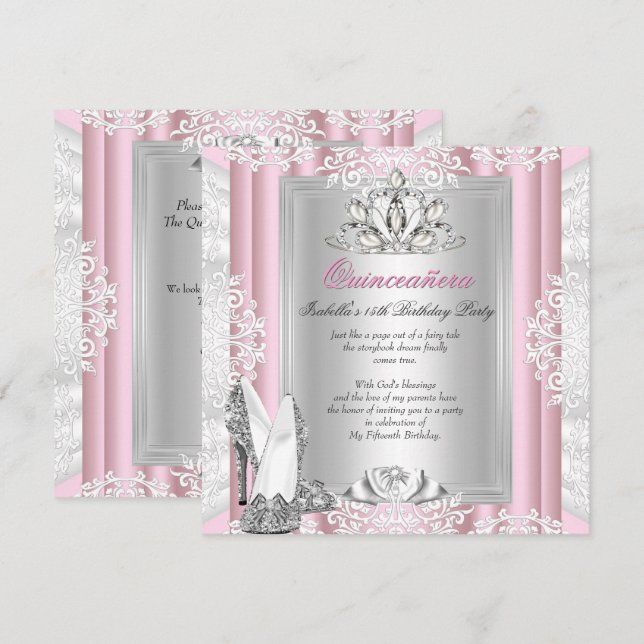 Invitación Zapatos Rosa Claro para Fiesta de Cumpleaños de Qu (Anverso / Reverso)