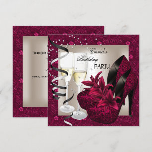 Invitación Zapatos rosa damasco rojo crema para fiesta de cum
