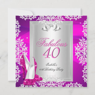 Invitación Zapatos Rosa Fucsia Fiesta de Cumpleaños 40 Fabulo