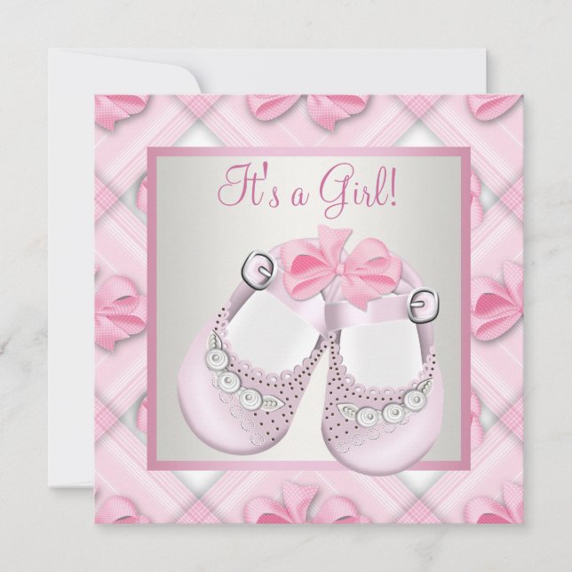 Invitación Zapatos rosados de bebé Ducha de bebé niña rosa (Anverso)